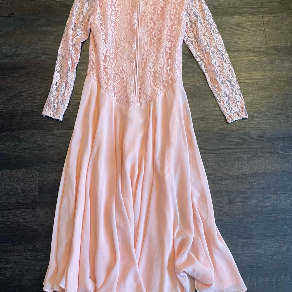 Vintage 80s URSULA OGF SWITZERLAND Dress Midi Formal Lace Party Retro Pink - Picture 11 of 11